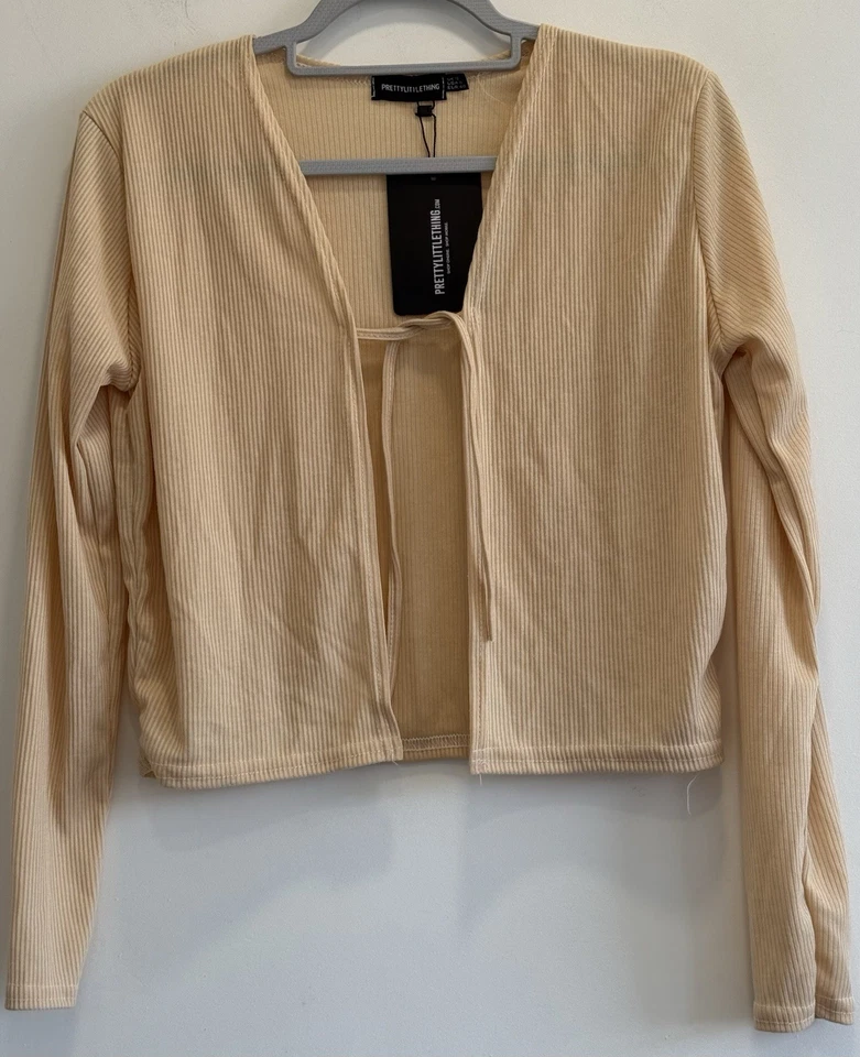 Prettylittlething Cardigan 12 Tie Front Beige BNWT - Image 1 of 4