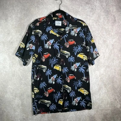 David Carey Shirt Mens Medium Black Car Palm Tree Button Up Novelty Vacation - Image 1 of 4