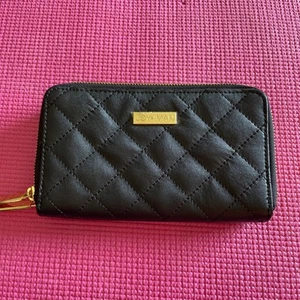JOY & IMAN Black Double Zipper Leather Wallet 5×8" Credit Card - Picture 1 of 8