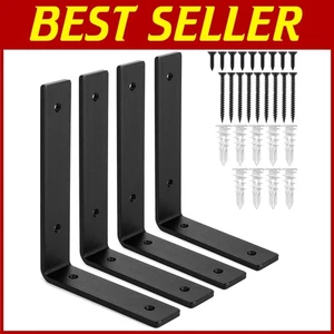 Staffe per mensole in acciaio nero opaco resistenti - Confezione da 4 8" x 6" - Foto 1 di 8