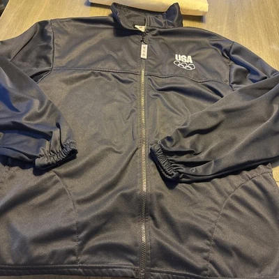 Chaqueta del Comité Olímpico de Estados Unidos para Hombres Cremallera Completa Hecha en EE. UU. Negra Talla XL Bolsillos Usada en Excelente Condición Foto 1 de 4