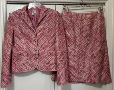 Conjunto de traje blazer y falda de tweed rosa Talbots iglesia negocios talla 10 Foto 1 de 4