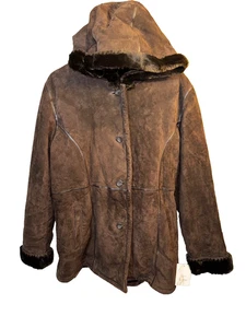 90’s Y2K Wilsons NWT Leather Brown Penny Lane Coat XL Suede Faux Shearling Hood - Bild 1 von 11