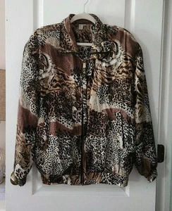 Chaqueta de bombardero vintage Fuda International para mujer 100 % seda estampado animal talla XL  - Imagen 1 de 9