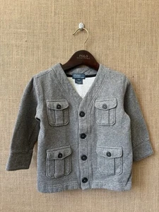 Polo Ralph Lauren Baby Boy Grey Utility Safari Cardigan Size 2T - Picture 1 of 3