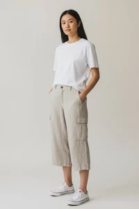 EILEEN FISHER Hose 12 Bio Leinen Cargo Utility Cropped gewebt beige - Bild 1 von 9