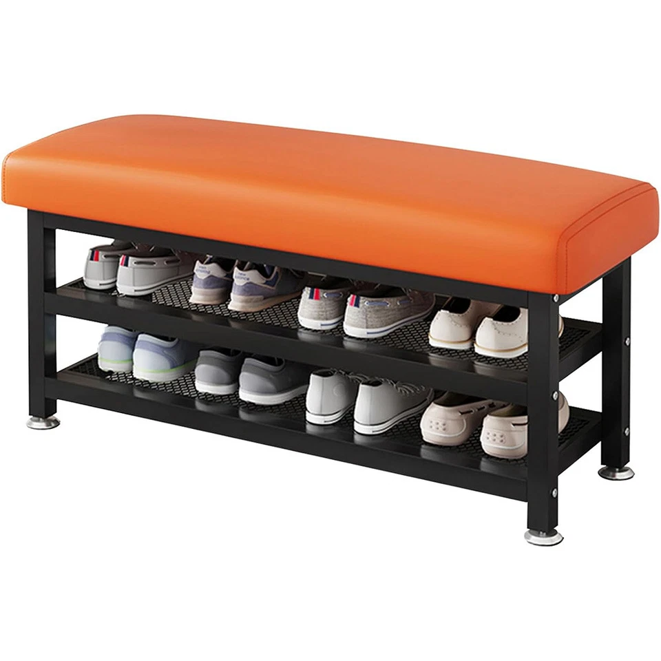2 Tier Shoe Bench Cushion Storage Rack Storage Shoe Rack Footstool for Entryway - Image 1 of 4