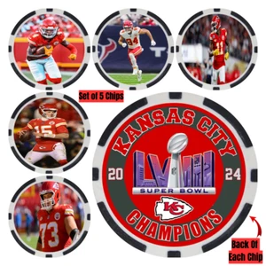 KANSAS CITY CHIEFS 2024 SUPER BOWL LVIII CHAMPS - POKER CHIP SET (5) - Picture 1 of 2