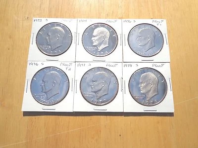 1973 S 1974 S 1976 Tipo 1 y 2 1977 1978 S Eisenhower Prueba Dólar 6 Monedas Lote Conjunto Foto 1 de 2