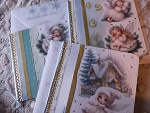 UNIQUE Handcrafted WINTER ANGELS mini journal GREETINGS CARDS set of 3 - Picture 1 of 10