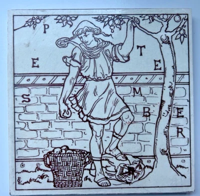 Antiguo azulejo calendario victoriano Craven Dunnill 1880 SEPTIEMBRE artes y manualidades de colección Foto 1 de 4