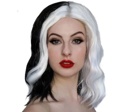 Peluca ALLAURA Blanco y Negro Cruel DeVil Diva Pelucas/Mujeres Peluca Gótica Halloween Foto 1 de 4
