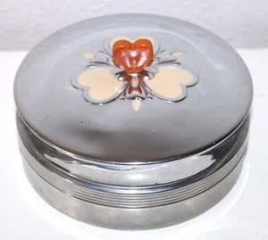 Art Deco Chrome BOX Glass and Chrome HEART Bakelite Handle Enamels Hearts - Picture 1 of 5