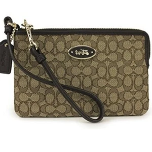 Coach 52574 Signature Jacquard Small Wristlet, Khaki/Braun - Bild 1 von 9