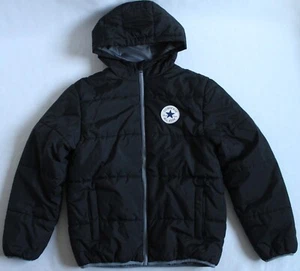 Converse All Star Youth Size L Black Hooded Winter Puffer Jacket 9948-023 - Picture 1 of 7