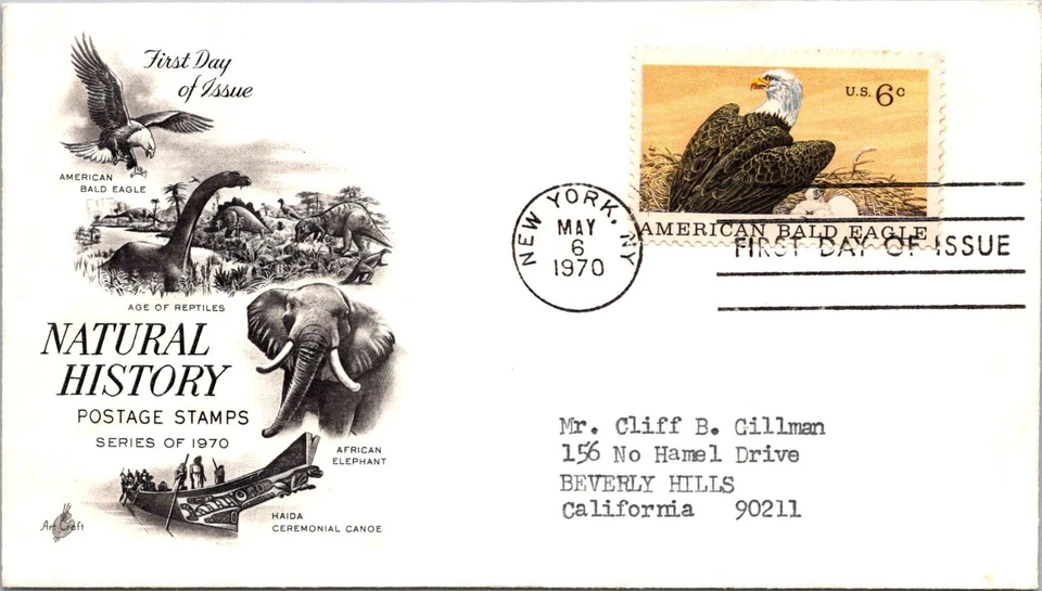 FDC 1970 SC #1390a Artcraft Cachet, Bald Eagle - New York, Ny - Single - J1923 - Image 1 of 2