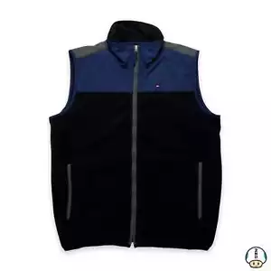 Tommy Hilfiger Chaleco Para Hombres Mediano Negro Bandera Polar Deportes al Aire Libre Cremallera Completa Chaqueta - Imagen 1 de 5