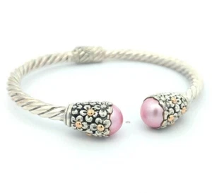 Video 18K Gold 925 Sterlingsilber Samuel B Natural Mabe Perle Kabel Armband - Bild 1 von 3