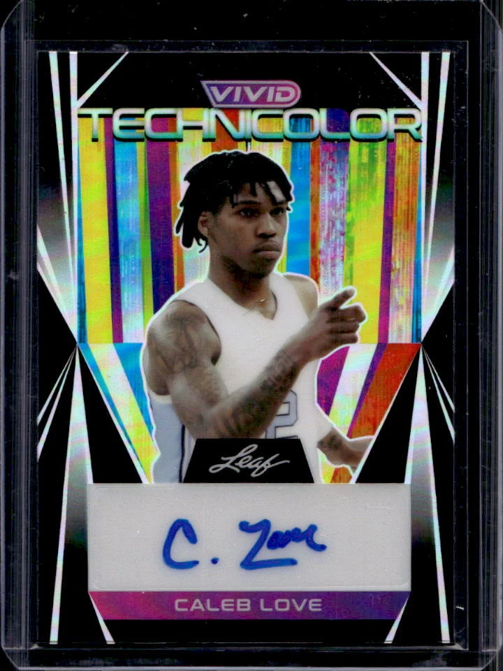 2022-23 Leaf Vivid Caleb Love Technicolor Prismatic Black Rookie Auto RC #13/20