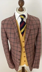 HACKETT London Silk & Wool Blazer Jacket Salmon & Grey Check EU 48R UK 38R - Picture 1 of 14