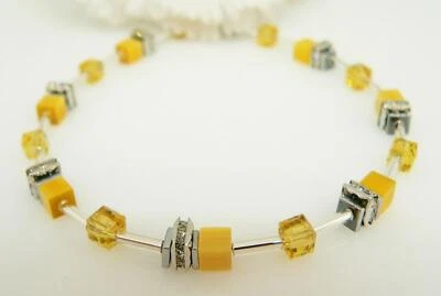 Armband Würfel Cube Cat Eye  Kristall Glas Strass gelb mais safran 502t - Bild 1 von 4
