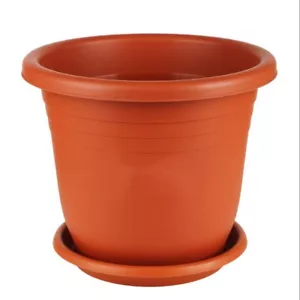 5x Terra Cotta 25CM Plastic Round Garden Planter with Saucer Plants Flower Pot - Picture 1 of 2