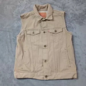 Levis Jean Vest Boys Unisex Kids XL 13-15 Tan Beige Denim Trucker Biker Retro - Picture 1 of 8