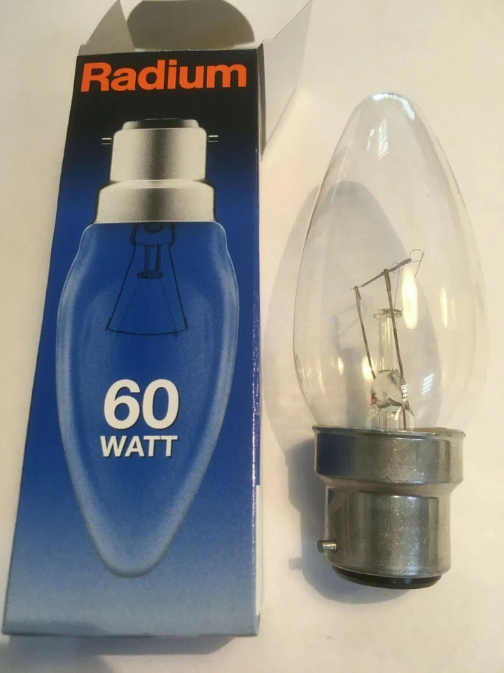 OSRAM/RADIUM Klassische KERZENLAMPE B22 60W 240V KLAR Glühlampe Birne Licht - Bild 1 von 2