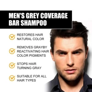 Men's Grey Coverage Bar Shampoo Hair Darkening Black Soap for Grey Hair Cover - Picture 1 of 5