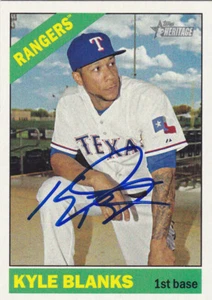 KYLE BLANKS TEXAS RANGERS SIGNED 2015 HERITAGE CARD SAN DIEGO PADRES OAKLAND A'S - Picture 1 of 1