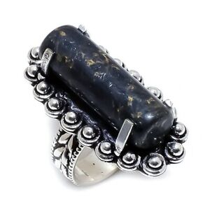 Copper Black Turquoise Gemstone 925 Sterling Silver Ring Size 6.5 E057