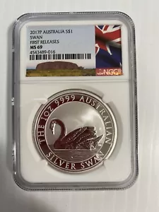 2017 P Australia 1 oz .999 Silver Swan Coin $1 NGC MS69 FR (Australia Label) - Picture 1 of 2