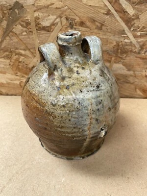 Ancienne Cruche Huile Jarre Double Anse Grès Vernissé Gris Vintage #B259 - Photo 1/4