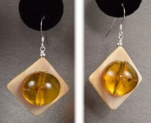 Sterling Amber and Shell Earrings - Picture 1 of 11