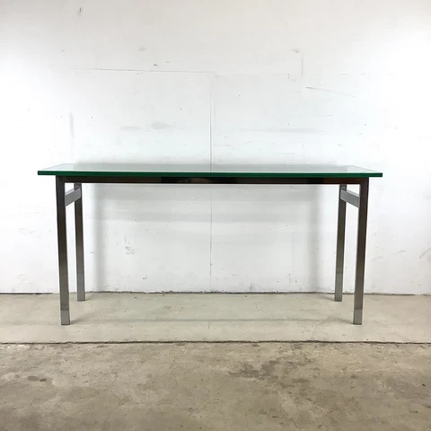 Mid-Century Polished Steel Console Table With Glass Top Cover
