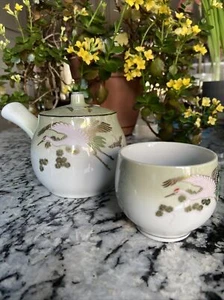 Té de Asia Oriental para un Juego de Tapa de Tetera Manija Taza de Té Grulla Borde Dorado Japón - Imagen 1 de 12