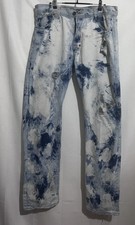 AKOO No Rivals Mens Jeans Sz 38 Distressed Destroyed Paint Splatter Big Oak Fit