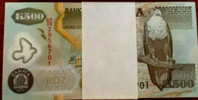 Zambia 500 KWACHA P-43 2006 x 100 Pcs Lot Bundle UNC ELEPHANT POLYMER BANK NOTE - Image 1 of 4