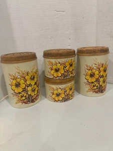 70'S KITCHEN  J Cheinco Sunflower Daisy Floral Tin Canister Set of 4  - Picture 1 of 20