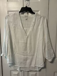 da-sh Dash Women White Cotton Blend Roll Tab Sleeve V-Neck Hi Lo Blouse Sz 1X - Picture 1 of 7