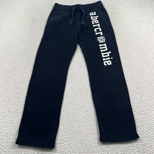 Abercrombie Kids Sweatpants Boys Large Fleece Spellout Logo Drawstring Black - Picture 1 of 8