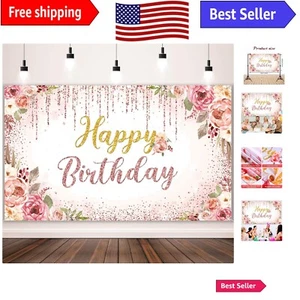 Floral Rose Gold Party Banner - Durable Wall Decor for Multiple Occasions - Picture 1 of 8