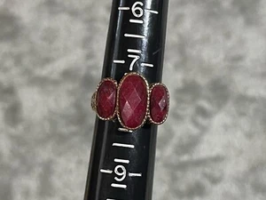 Ruby three stone vermeil gold over sterling silver ring size 7.5 - Picture 1 of 10