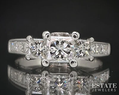 14k White Gold Princess Natural 1.29ctw Diamond Engagement Ring 5.1g i17038 - Image 1 of 4