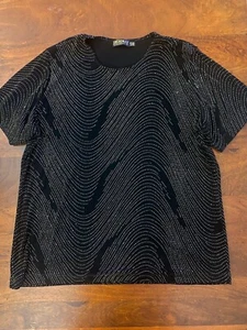 Picadilly Fashions Shirt Women's Extra Large Black Velvet Round Neckline - Picture 1 of 8