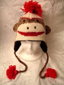 deLux BRAUNE SOCKE AFFE MÜTZE Strick ERWACHSENE Trenchcoat klassisch schwarz gefüttert Kostüm - Bild 1 von 3