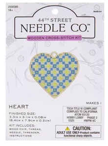 44th Street Needle Co Geometric Heart Wooden Cross Stitch Kit New - Picture 1 of 1