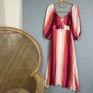 Vestido Billabong Midi a Rayas Talla 10 S Rosa Púrpura Rojo Boho - Imagen 1 de 12