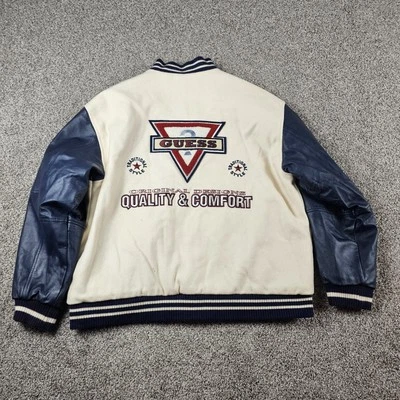 Vintage Guess Varsity Jacket Mens Medium USA 80s 90s Quilt Lined Hip Hop Wool - Image 1 of 4