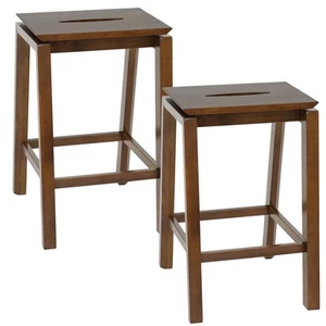 Modern Wooden Counter-Height Stools - Dark Walnut - Set of 2 by Sunnydaze - Picture 1 of 9